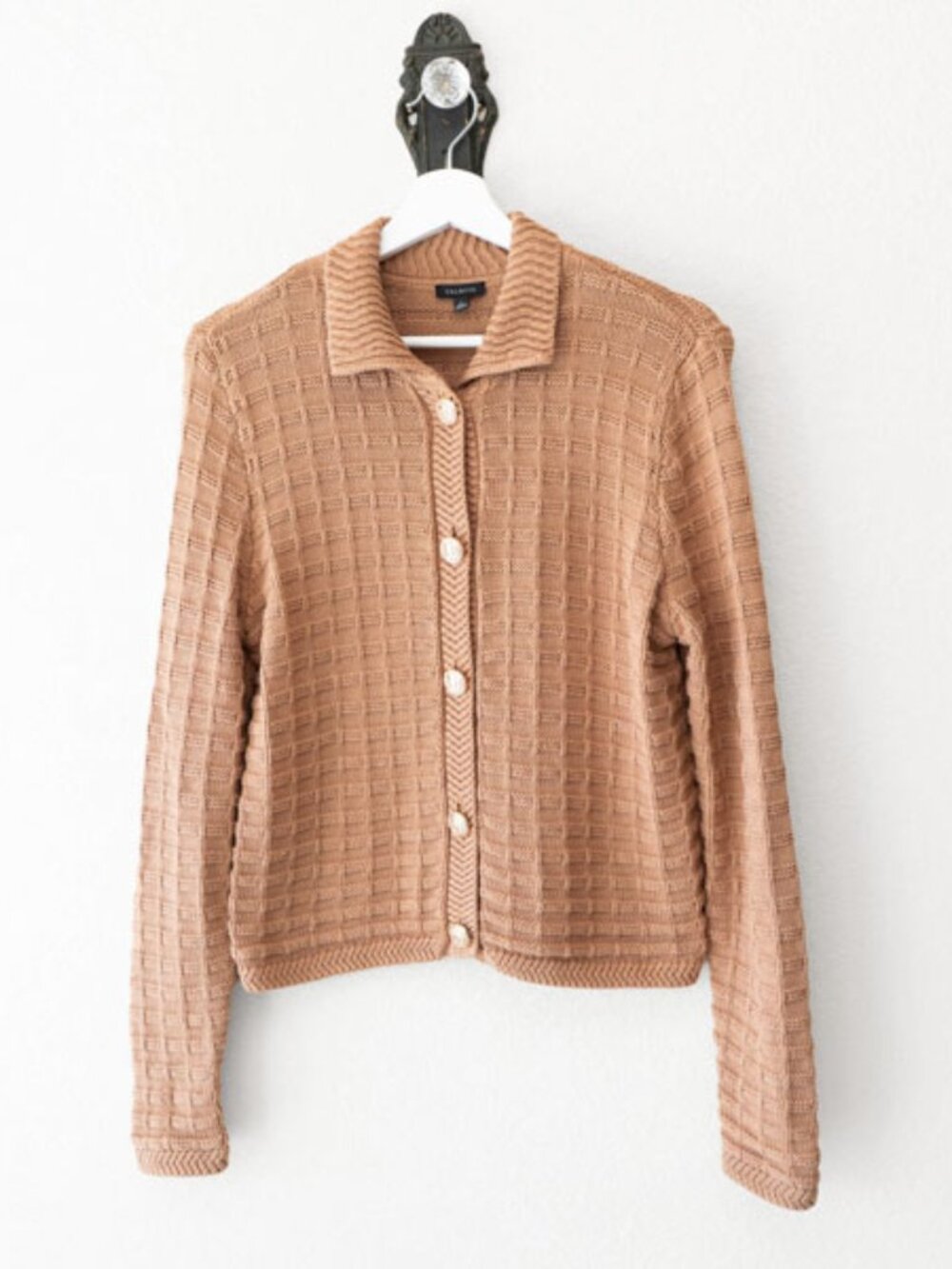 Talbots Camel Knit Cardigan Small 100% Cotton Gold Button Classic Sweater